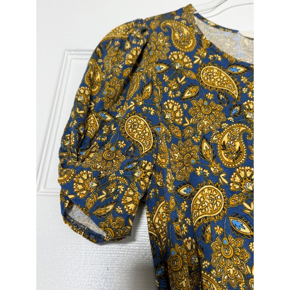Boden Paisley Belted Midi Dress BluePuff Sleeve Cottagecore Pockets Ruched 6 - Picture 5 of 7